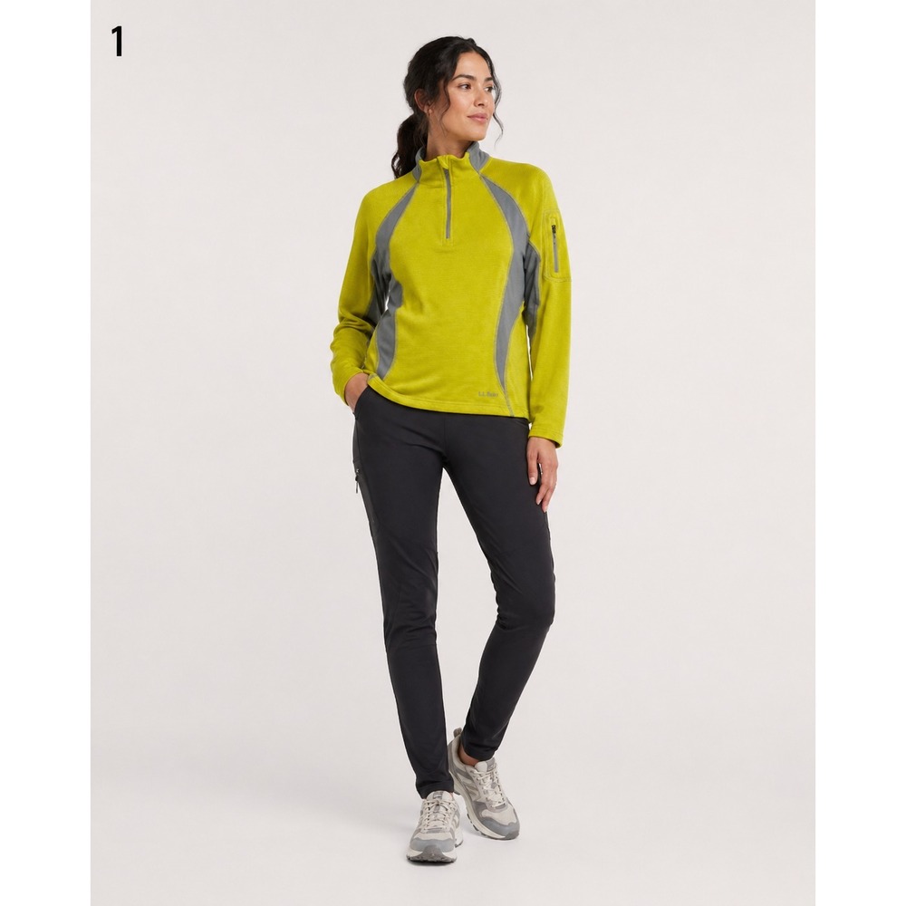 LL Bean 3/4 Zip Pullover Sweater Womens Small Yellow Gray Polyester Pocket